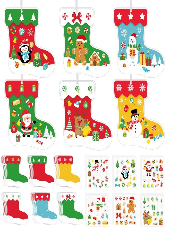 COCHIE 48Pcs DIY Christmas Craft Kits for Kids, Christmas Tree Stockings Ornaments Kit, Make Your Own Christmas Stockings Craft Xmas Party Decor DIY Stockings Cutouts for Holiday Handcraft Supplies - Image 1